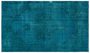Turquoise  Over Dyed Vintage Rug 5'8'' x 9'7'' ft 172 x 291 cm