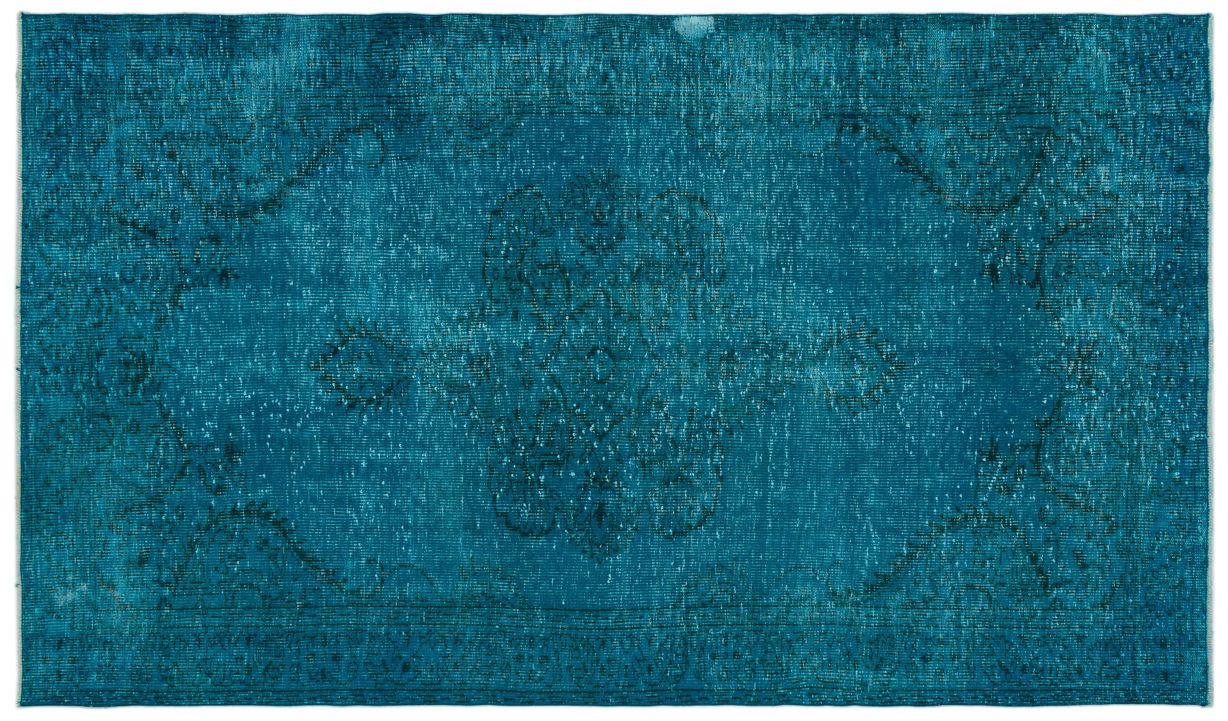 Traditional Design Turquoise Over Dyed Vintage Rug 5'8'' x 9'7'' ft 17 ...