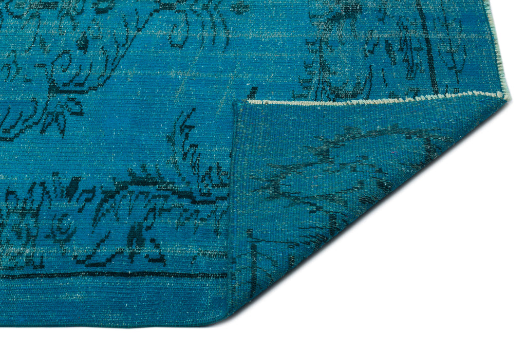 Turquoise  Over Dyed Vintage Rug 4'9'' x 8'9'' ft 144 x 266 cm