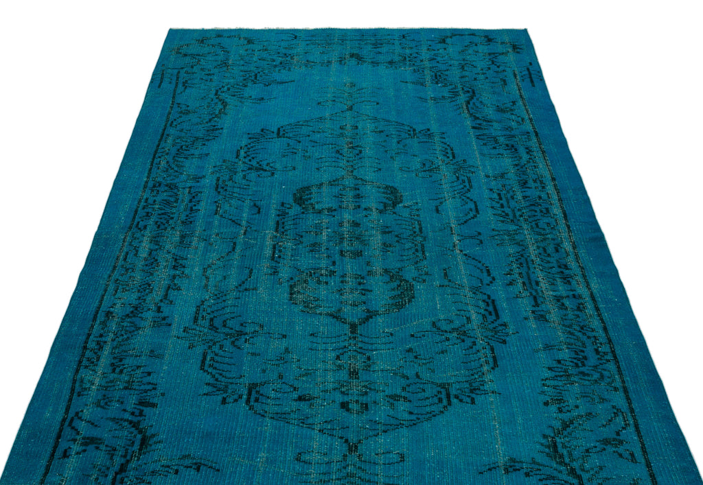 Turquoise  Over Dyed Vintage Rug 4'9'' x 8'9'' ft 144 x 266 cm