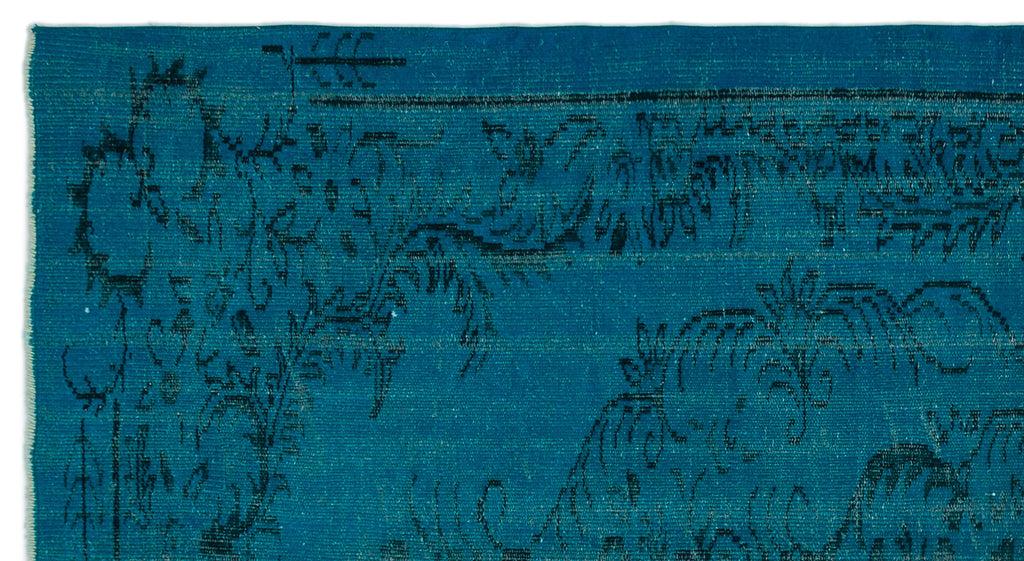 Turquoise  Over Dyed Vintage Rug 4'9'' x 8'9'' ft 144 x 266 cm