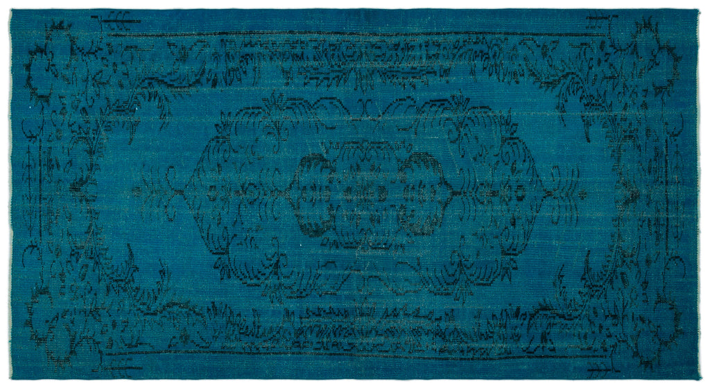 Turquoise  Over Dyed Vintage Rug 4'9'' x 8'9'' ft 144 x 266 cm
