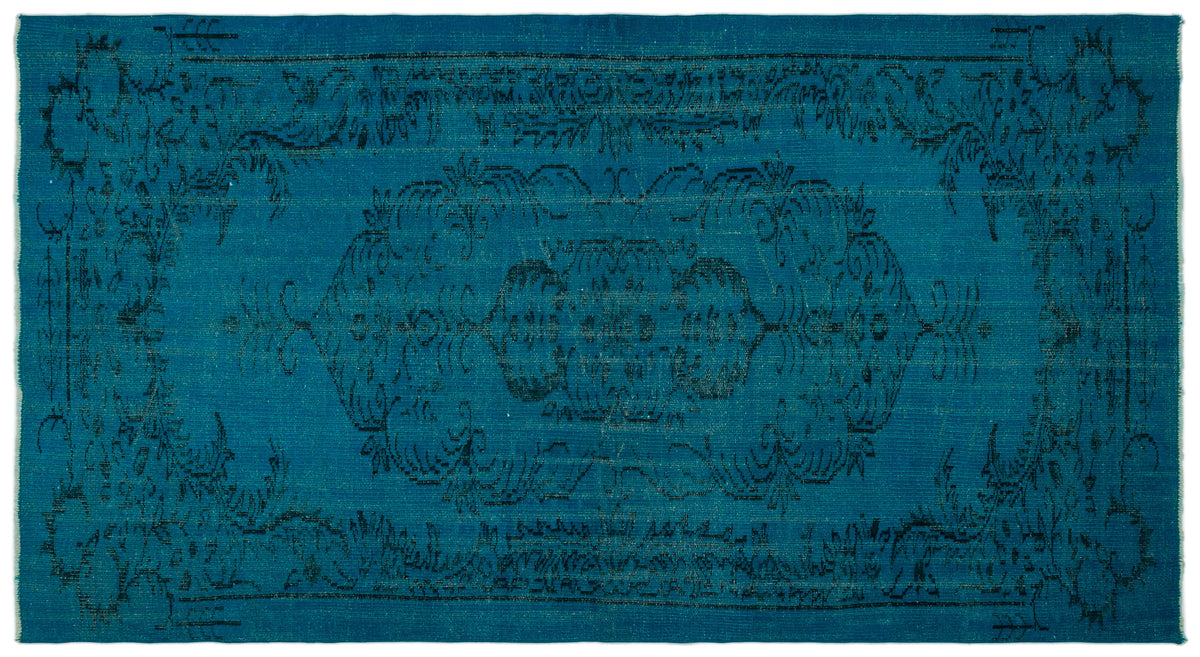 Turquoise  Over Dyed Vintage Rug 4&#39;9&#39;&#39; x 8&#39;9&#39;&#39; ft 144 x 266 cm