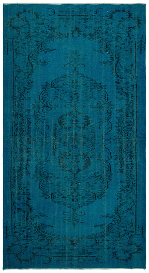 Turquoise  Over Dyed Vintage Rug 4'9'' x 8'9'' ft 144 x 266 cm