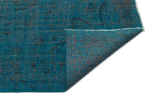 Turquoise  Over Dyed Vintage Rug 5'4'' x 8'6'' ft 162 x 260 cm