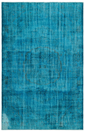 Turquoise  Over Dyed Vintage Rug 6'0'' x 9'3'' ft 184 x 282 cm