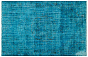 Turquoise  Over Dyed Vintage Rug 6'0'' x 9'3'' ft 184 x 282 cm