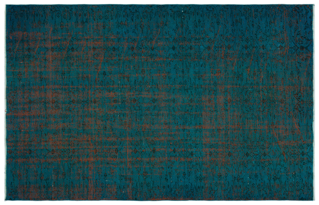 Turquoise  Over Dyed Vintage Rug 5'2'' x 7'11'' ft 158 x 241 cm