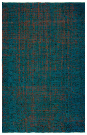 Turquoise  Over Dyed Vintage Rug 5'2'' x 7'11'' ft 158 x 241 cm