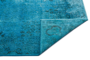 Turquoise  Over Dyed Vintage Rug 5'7'' x 9'5'' ft 170 x 288 cm