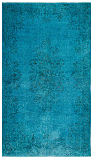 Turquoise  Over Dyed Vintage Rug 5'7'' x 9'5'' ft 170 x 288 cm
