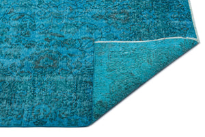 Turquoise  Over Dyed Vintage Rug 5'10'' x 9'1'' ft 177 x 277 cm