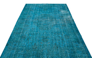 Turquoise  Over Dyed Vintage Rug 5'10'' x 9'1'' ft 177 x 277 cm
