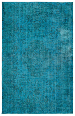 Turquoise  Over Dyed Vintage Rug 5'10'' x 9'1'' ft 177 x 277 cm