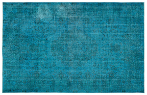 Turquoise  Over Dyed Vintage Rug 5'10'' x 9'1'' ft 177 x 277 cm