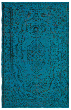 Turquoise  Over Dyed Vintage Rug 5'10'' x 9'1'' ft 179 x 278 cm
