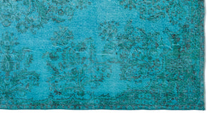 Turquoise  Over Dyed Vintage Rug 5'2'' x 9'6'' ft 158 x 290 cm