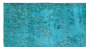 Turquoise  Over Dyed Vintage Rug 5'2'' x 9'6'' ft 158 x 290 cm