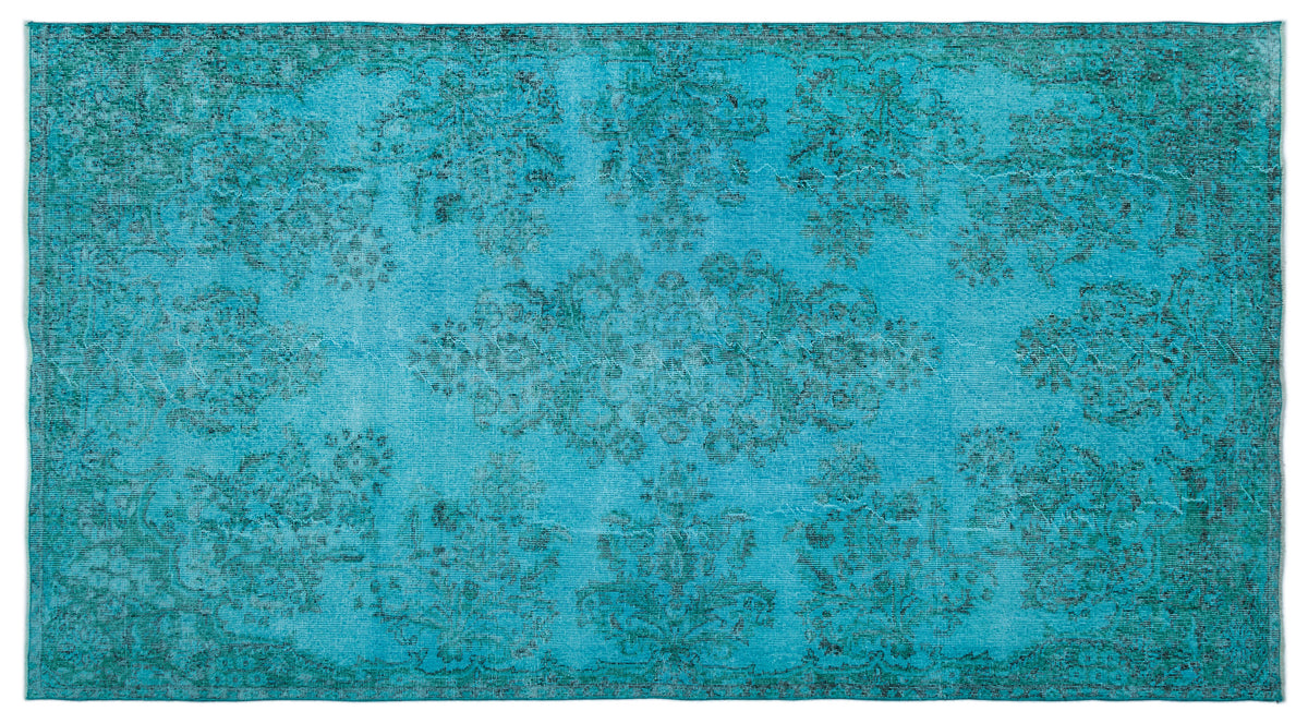 Turquoise  Over Dyed Vintage Rug 5&#39;2&#39;&#39; x 9&#39;6&#39;&#39; ft 158 x 290 cm