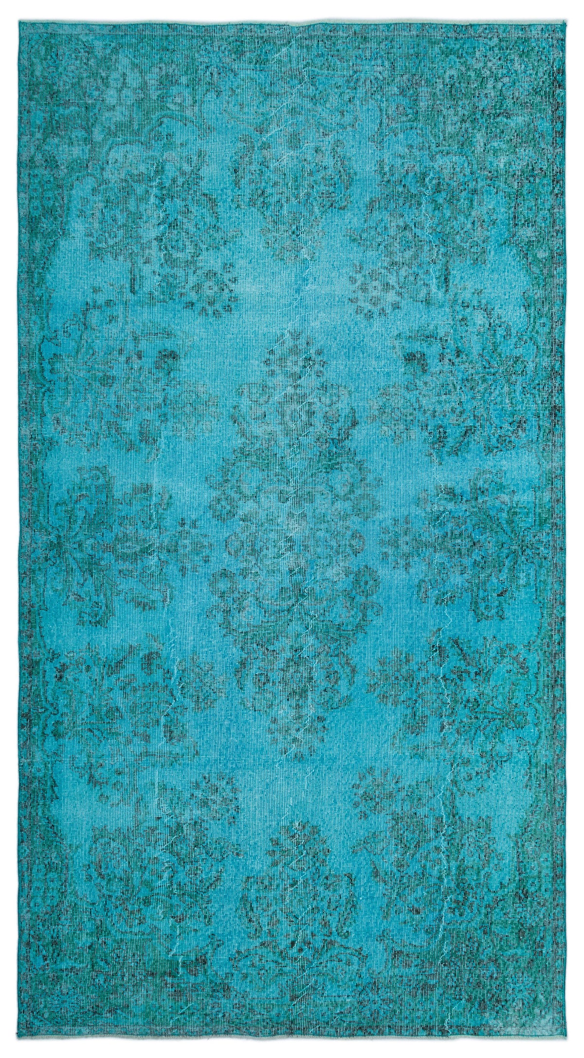 Turquoise  Over Dyed Vintage Rug 5&#39;2&#39;&#39; x 9&#39;6&#39;&#39; ft 158 x 290 cm