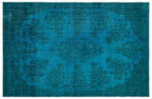 Turquoise  Over Dyed Vintage Rug 7'2'' x 10'11'' ft 218 x 333 cm