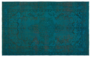 Turquoise  Over Dyed Vintage Rug 5'2'' x 8'4'' ft 157 x 253 cm