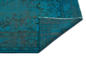 Turquoise  Over Dyed Vintage Rug 5'2'' x 8'4'' ft 157 x 253 cm