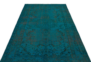 Turquoise  Over Dyed Vintage Rug 5'2'' x 8'4'' ft 157 x 253 cm