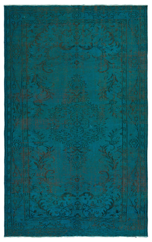 Turquoise  Over Dyed Vintage Rug 5'2'' x 8'4'' ft 157 x 253 cm