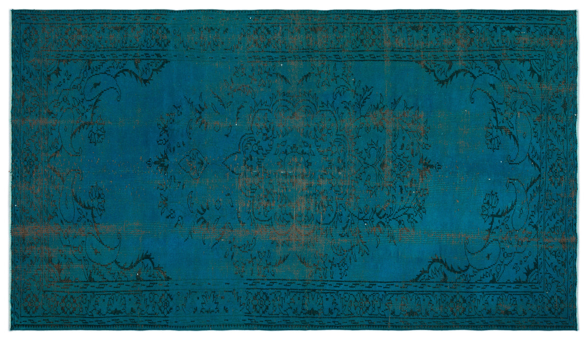 Turquoise  Over Dyed Vintage Rug 5&#39;9&#39;&#39; x 9&#39;8&#39;&#39; ft 175 x 295 cm