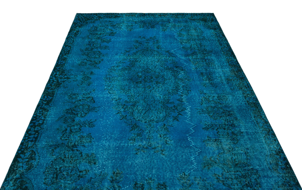 Turquoise  Over Dyed Vintage Rug 5'8'' x 9'4'' ft 172 x 284 cm