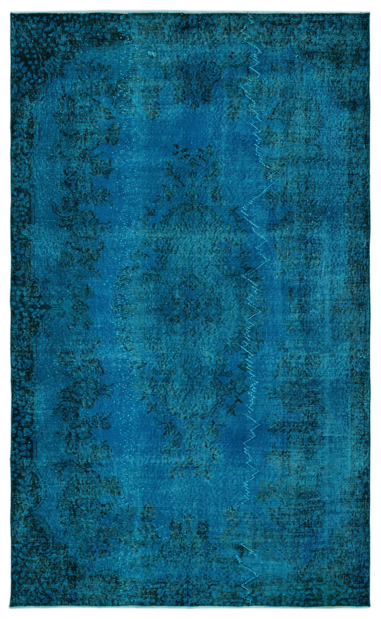 Turquoise  Over Dyed Vintage Rug 5'8'' x 9'4'' ft 172 x 284 cm