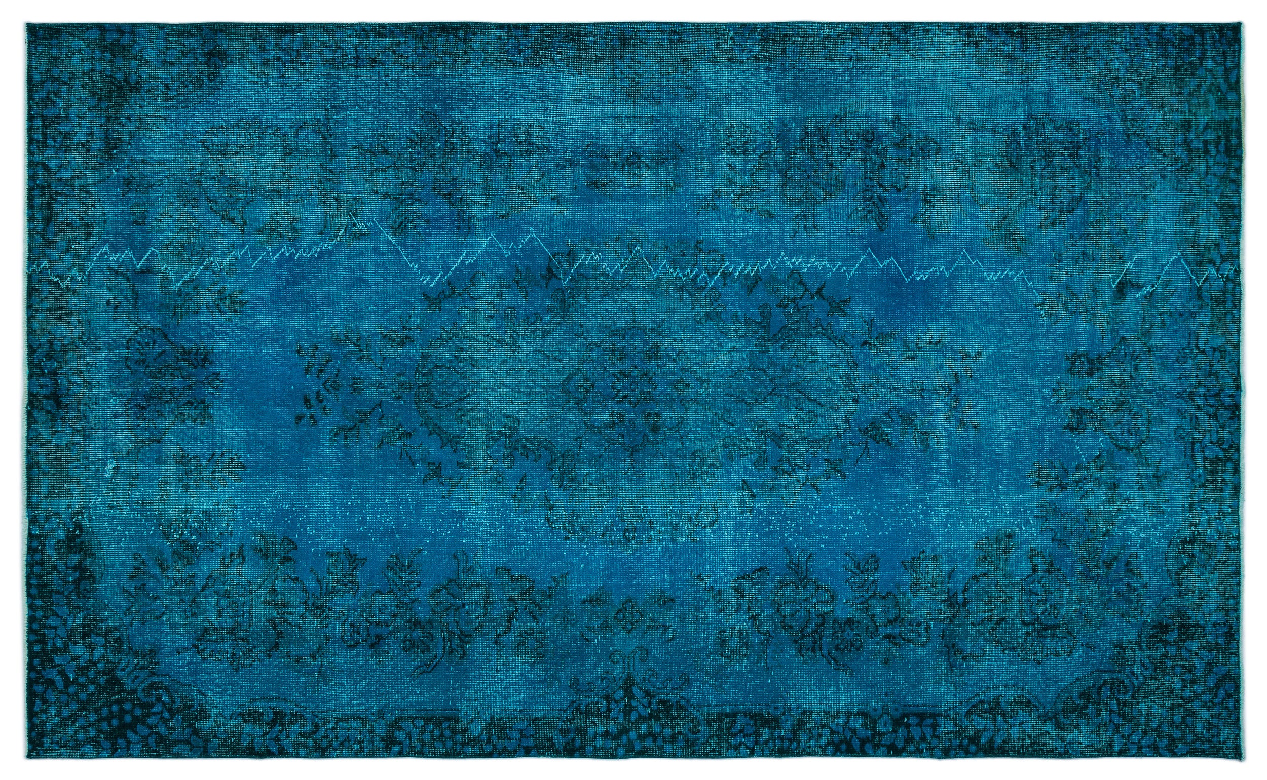 Turquoise  Over Dyed Vintage Rug 5'8'' x 9'4'' ft 172 x 284 cm
