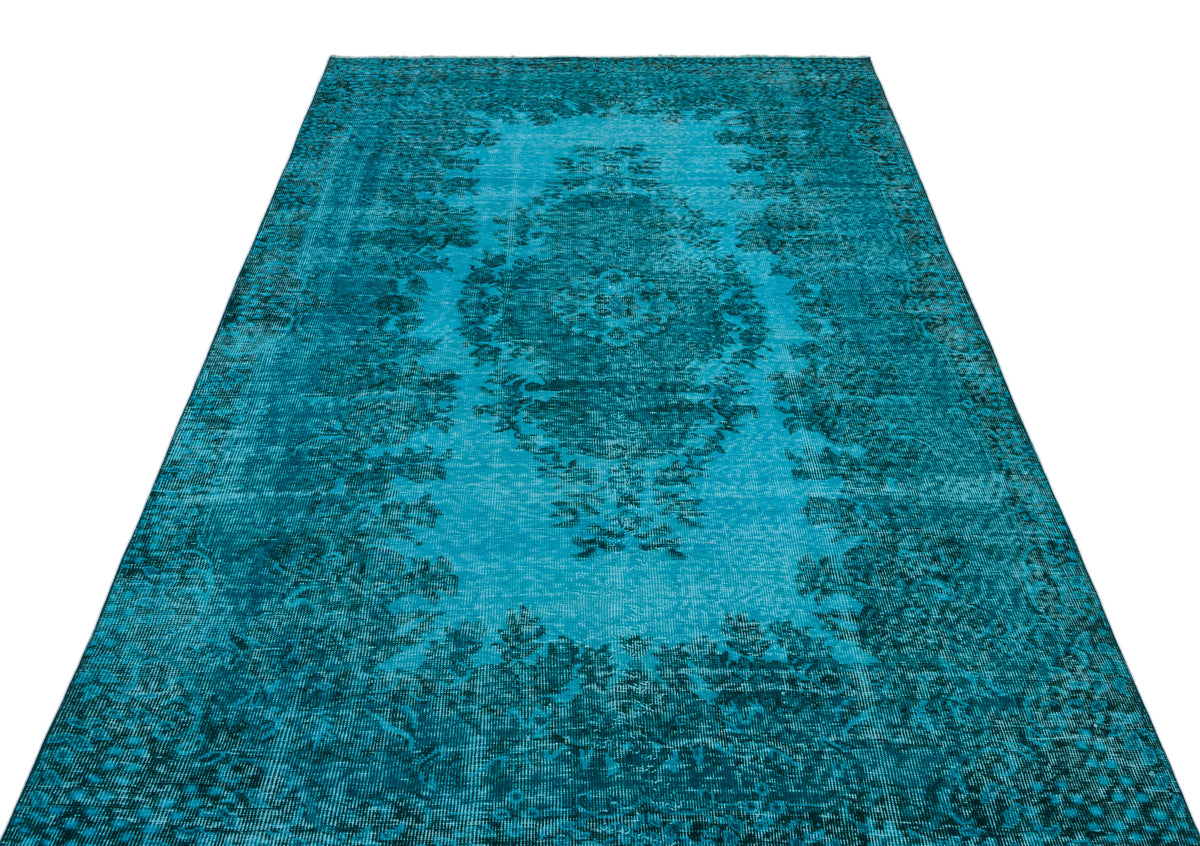Turquoise  Over Dyed Vintage Rug 5&#39;3&#39;&#39; x 8&#39;11&#39;&#39; ft 160 x 271 cm