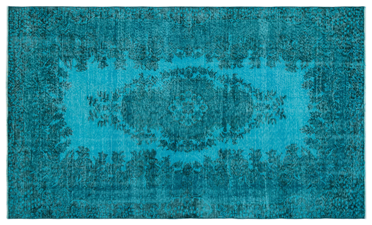 Turquoise  Over Dyed Vintage Rug 5&#39;3&#39;&#39; x 8&#39;11&#39;&#39; ft 160 x 271 cm