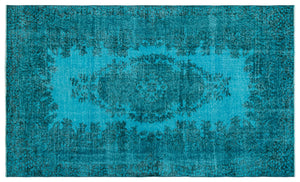 Turquoise  Over Dyed Vintage Rug 5'3'' x 8'11'' ft 160 x 271 cm