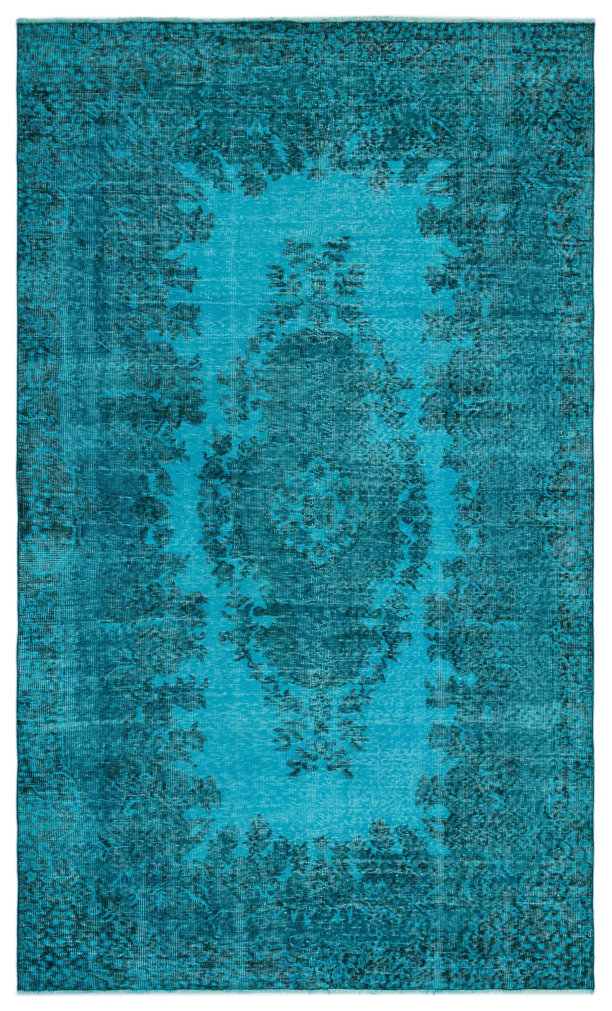 Turquoise  Over Dyed Vintage Rug 5&#39;3&#39;&#39; x 8&#39;11&#39;&#39; ft 160 x 271 cm