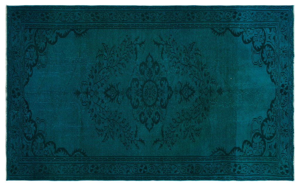 Turquoise  Over Dyed Vintage Rug 5'5'' x 8'8'' ft 165 x 265 cm