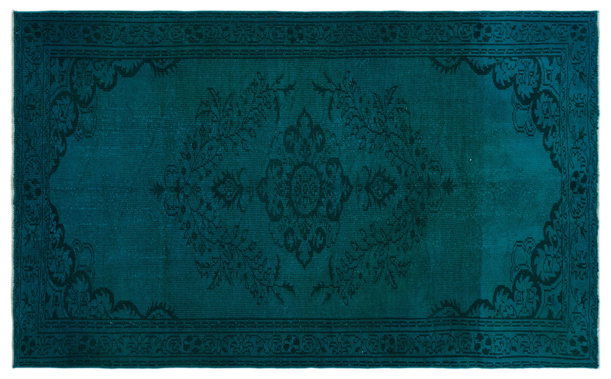 Turquoise  Over Dyed Vintage Rug 5&#39;5&#39;&#39; x 8&#39;8&#39;&#39; ft 165 x 265 cm
