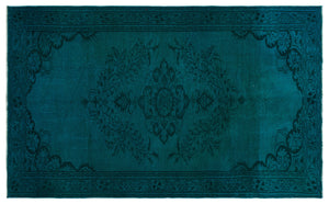 Turquoise  Over Dyed Vintage Rug 5'5'' x 8'8'' ft 165 x 265 cm