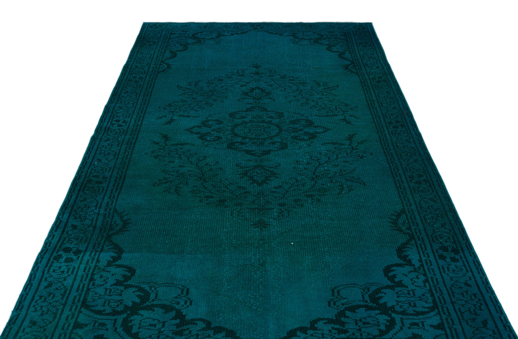 Turquoise  Over Dyed Vintage Rug 5'5'' x 8'8'' ft 165 x 265 cm