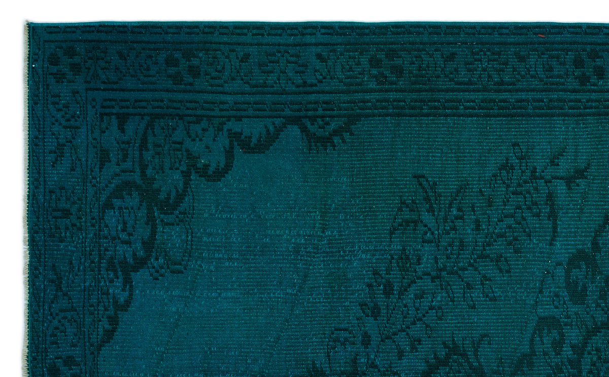 Turquoise  Over Dyed Vintage Rug 5&#39;5&#39;&#39; x 8&#39;8&#39;&#39; ft 165 x 265 cm