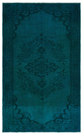 Turquoise  Over Dyed Vintage Rug 5'5'' x 8'8'' ft 165 x 265 cm