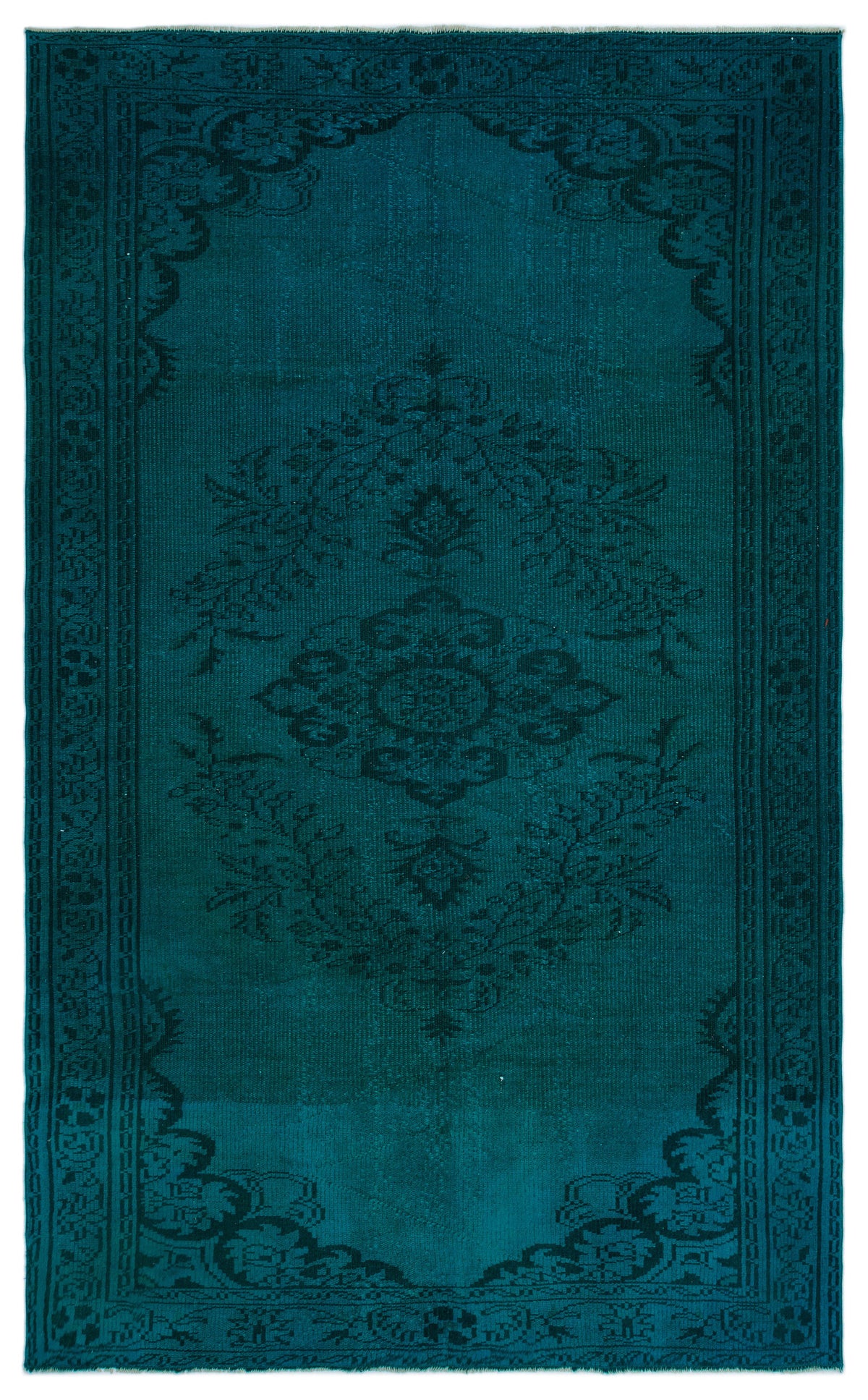 Turquoise  Over Dyed Vintage Rug 5&#39;5&#39;&#39; x 8&#39;8&#39;&#39; ft 165 x 265 cm