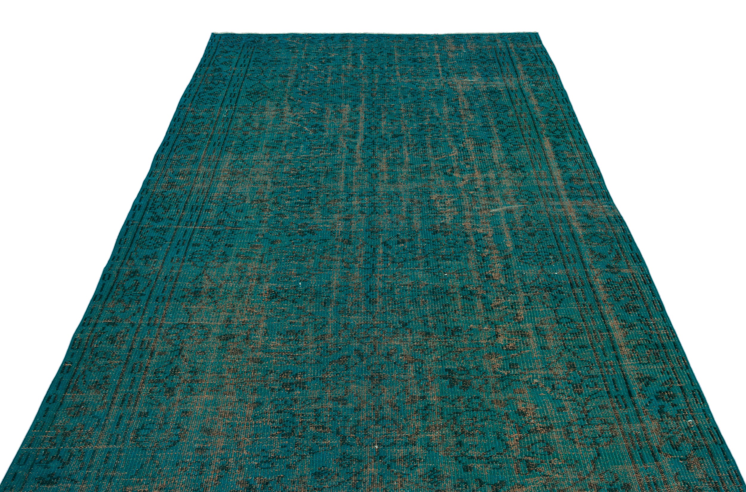 Turquoise  Over Dyed Vintage Rug 5'6'' x 8'11'' ft 167 x 273 cm