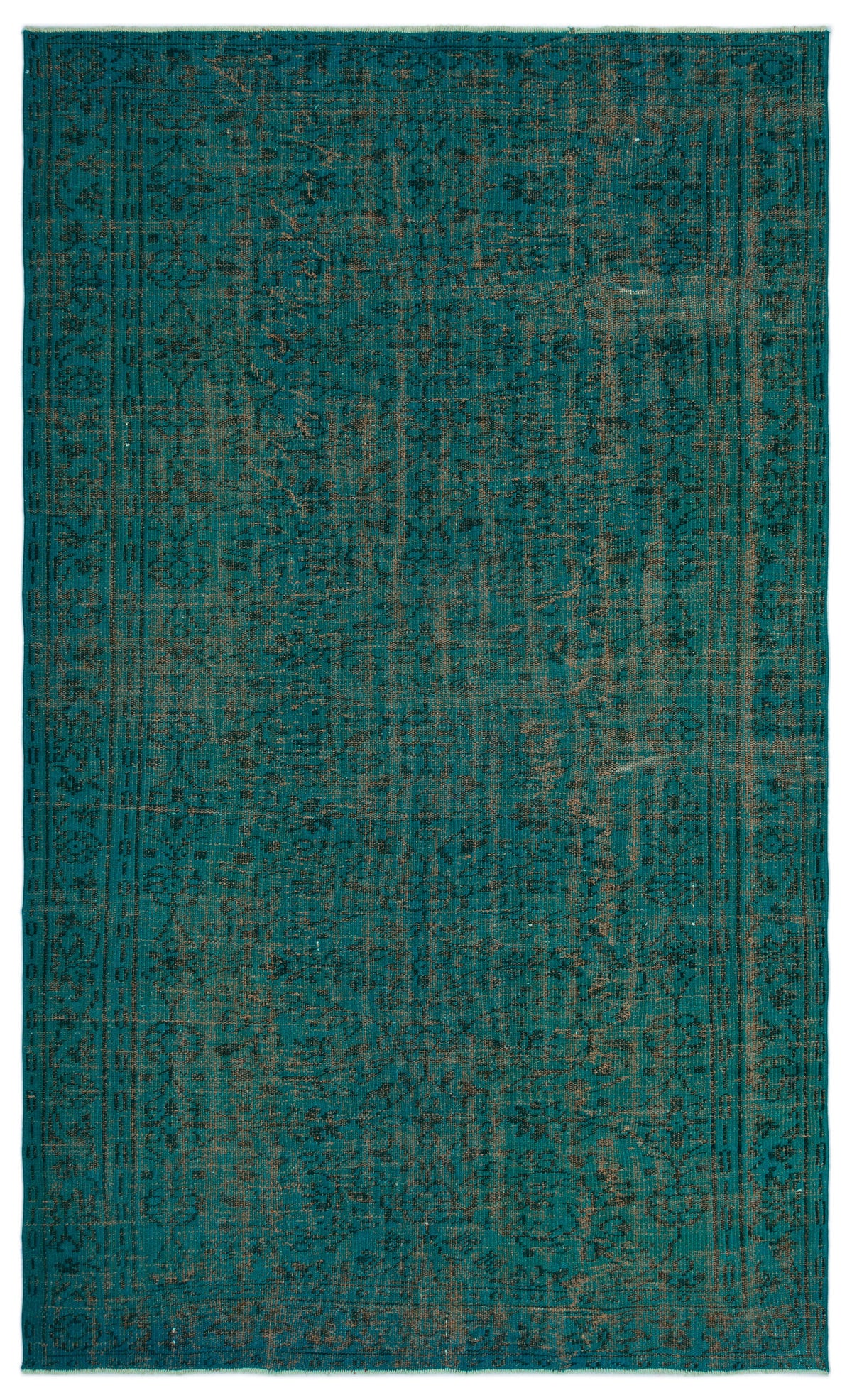 Turquoise  Over Dyed Vintage Rug 5&#39;6&#39;&#39; x 8&#39;11&#39;&#39; ft 167 x 273 cm