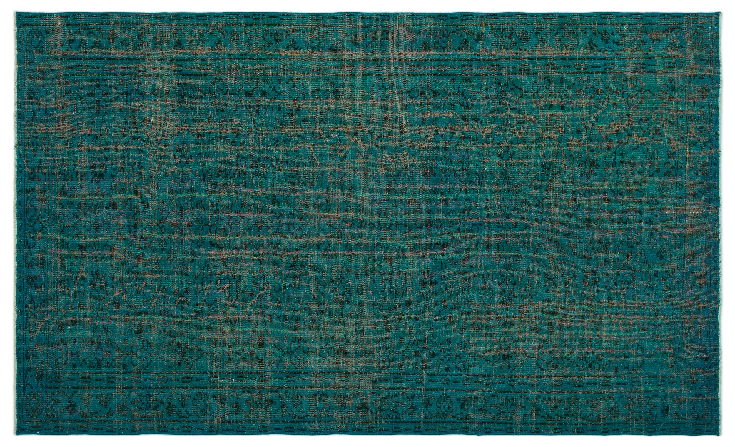 Turquoise  Over Dyed Vintage Rug 5'6'' x 8'11'' ft 167 x 273 cm