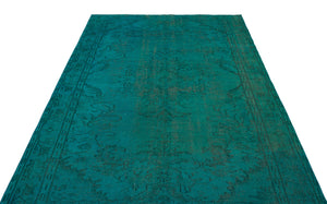 Turquoise  Over Dyed Vintage Rug 5'9'' x 8'8'' ft 175 x 263 cm
