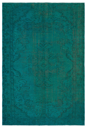 Turquoise  Over Dyed Vintage Rug 5'9'' x 8'8'' ft 175 x 263 cm