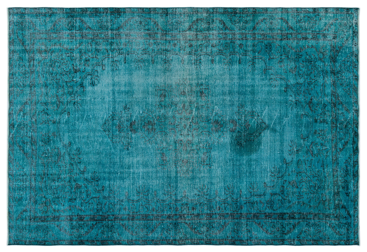 Turquoise  Over Dyed Vintage Rug 5&#39;10&#39;&#39; x 8&#39;7&#39;&#39; ft 179 x 261 cm